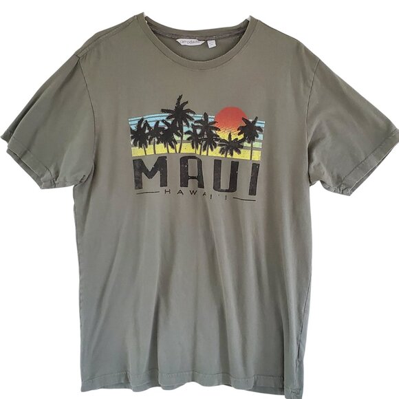 MAUI HAWAII Tee T Shirt Men's L Green Knit Crewneck Pullover Graphic Destination - Picture 1 of 8